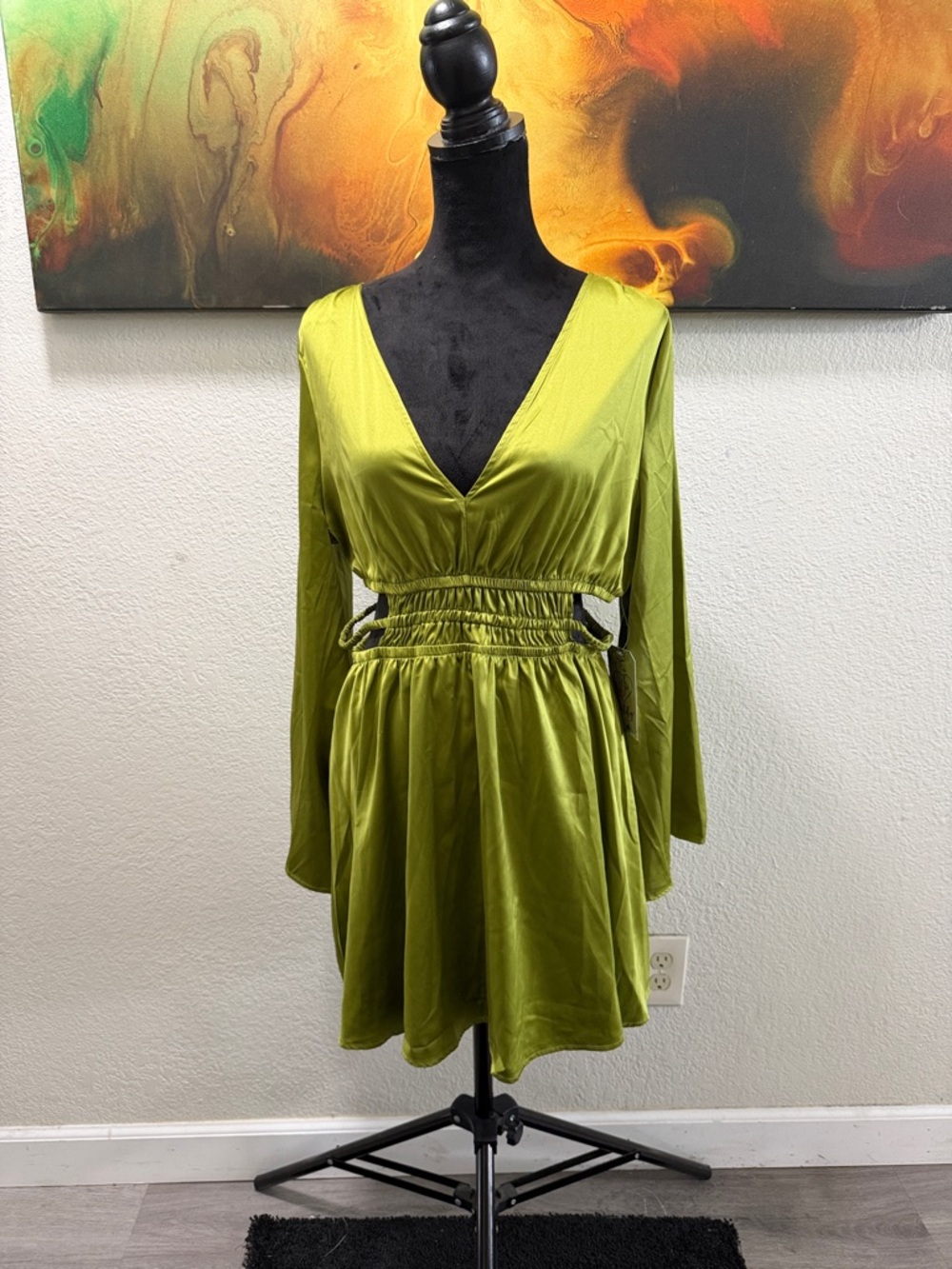 J for Justify Olive Green Long Sleeve V-Neck Dress